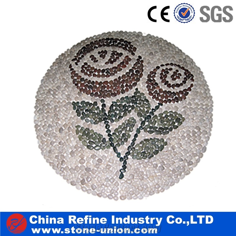 Mosaic Art Pebble Floor Mosaic Medallion with Flower Pattern