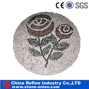 Mosaic Art Pebble Floor Mosaic Medallion with Flower Pattern Mosaic Art Pebble Floor Mosaic Medallion with Flower Pattern