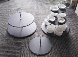 Natural Edge 1 Tier, 2 Tier, 3 Tier Round Black Slate Food