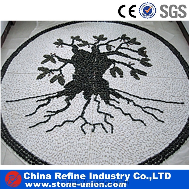Round Pebble Mosaic Carpet Medallion Tile Flooring