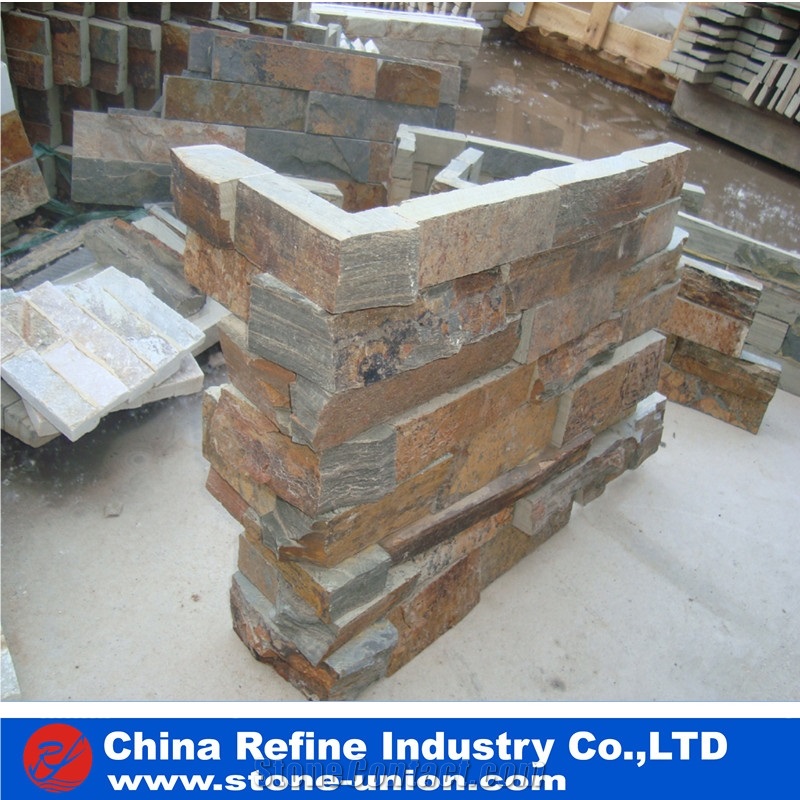 Rusty Corner Veneer Stone For Wall Decoration , Rustic Flexible Stone Veneer , Stacked Stone
