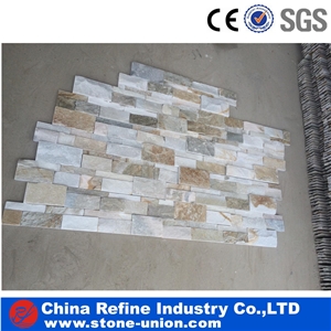 Yellow Wooden Cultured Stone , Yellow Slate Stacked Stone ,Mix Color Slate Wall Slate,Stone Veneer Wall Cladding