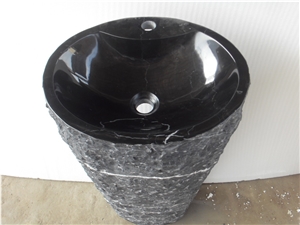 Black Marquina Marble Pedestal Sink, Nero Marquina Black Marble Sinks & Basins