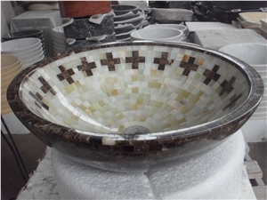 Dark Emperador & Green Onyx Mosaic Sink