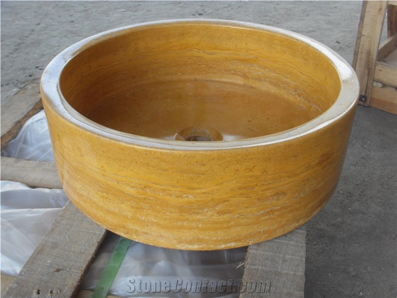 Good Price Yellow Round Marble Sink for Bathroom