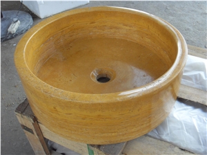 Good Price Yellow Round Marble Sink for Bathroom