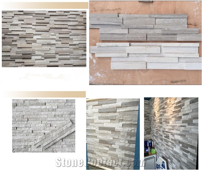 Grey & White Wood Marble Cultured Stone Wall Cladding