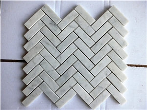 Herringbone Carrara White Marble Mosaic