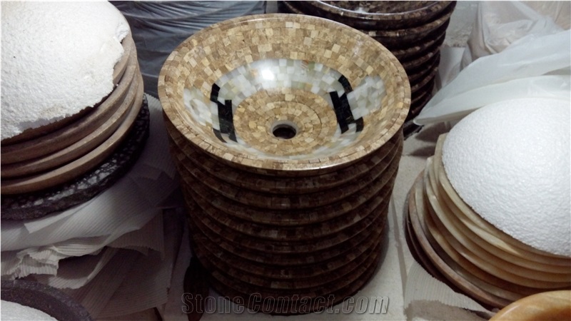 Light Emperador Marble Mosaic Sink