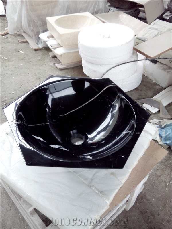 Modern Design Natural Stone Black Marble Round Sinks