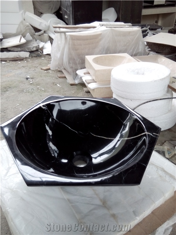 Modern Design Natural Stone Black Marble Round Sinks
