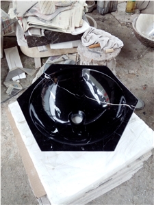 Modern Design Natural Stone Black Marble Round Sinks