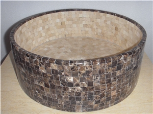 Oval Emperador Marble Mosaic Sink