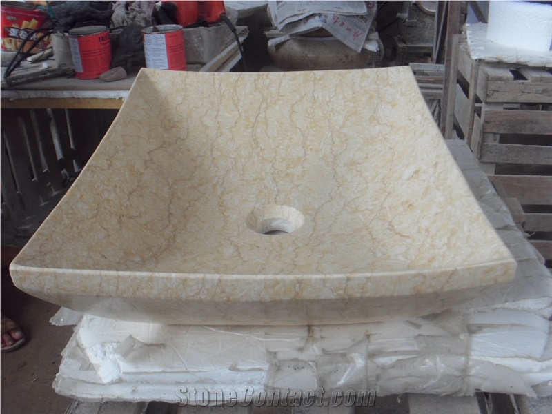 Rectangular Shape Beige Marble Bathroom Sink in Good Quality