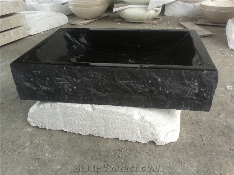 Rectangular Shape Black Marble Bathroom Sink