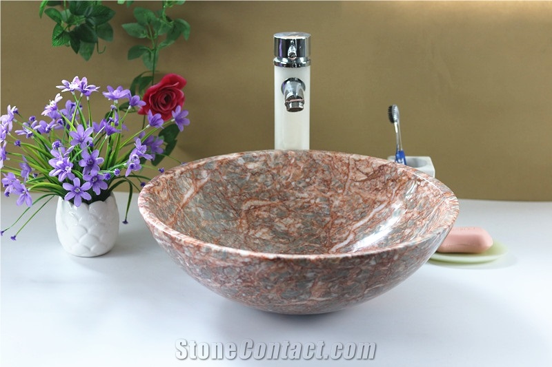 Round Rose Red Marble Wash Sink / Basin