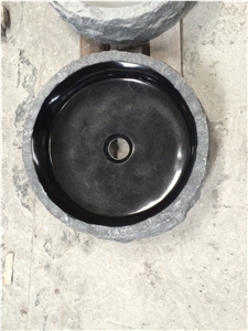Shanxi Black Granite Stone Bathroom Sink with Natural Outside