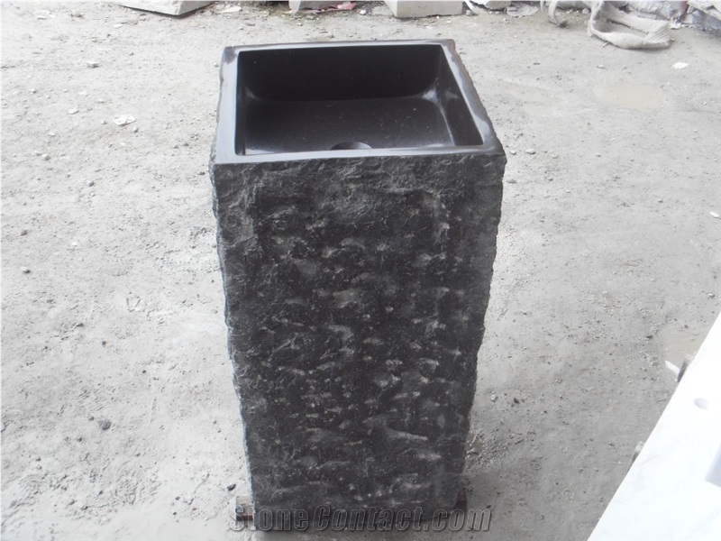 Square Black Granite Pedestal Sink