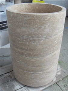 Yellow Round Pedestal Sink, Beige Marble Sinks & Basins