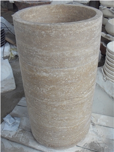 Yellow Round Pedestal Sink, Beige Marble Sinks & Basins
