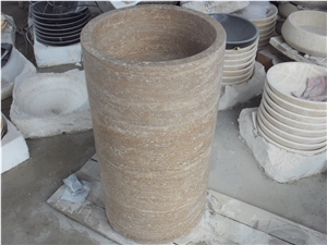 Yellow Round Pedestal Sink, Beige Marble Sinks & Basins