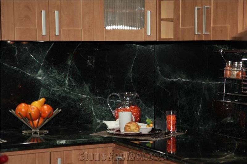 Verde Quetzal Marble Kitchen Countertop and Backsplash