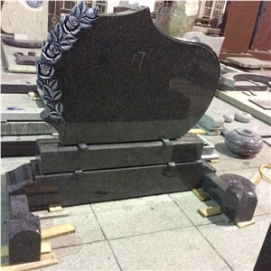 China Impala Granite Antique Finish Rose Carving Headstone