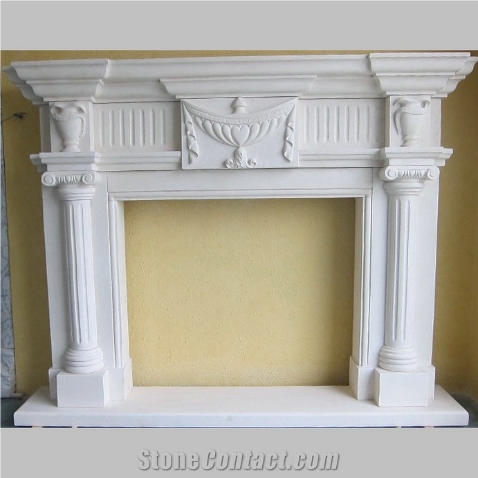 China White Marble Natural Stone Fireplace Surround