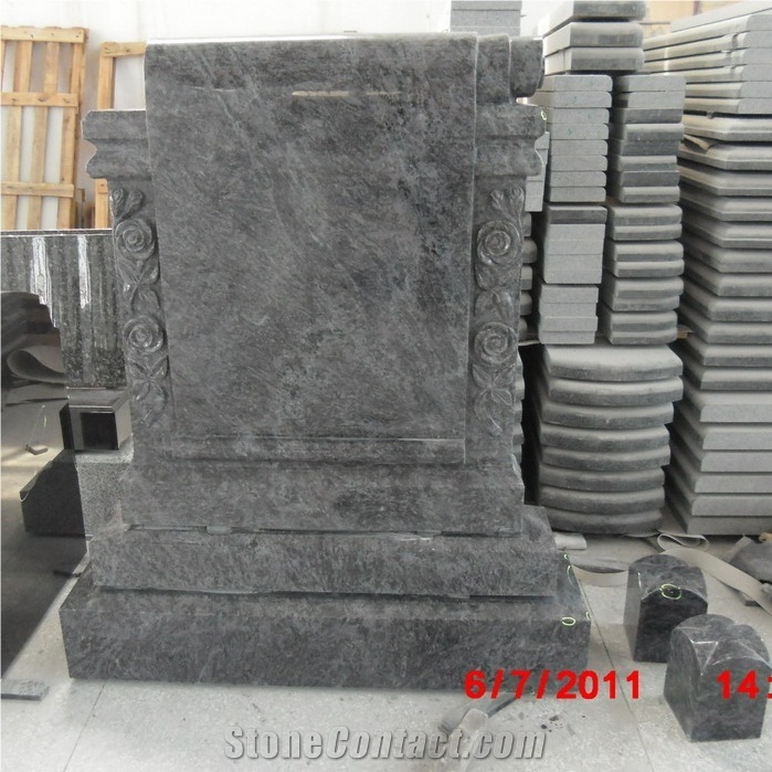 Haobo Rose Carving Scroll Desin Granite Headstone for Sale