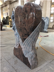 Heart Shape Aurora Granite Headstone Carved Rose