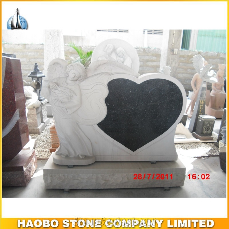 High Quality Hand Craved White Marble Angel Heart Tombstone