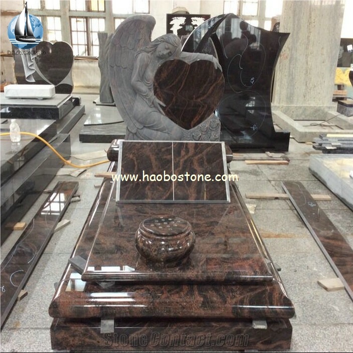 New Aurora Granite Angel Tombstones for Pu, Indian Aurora Red Granite Monument & Tombstone