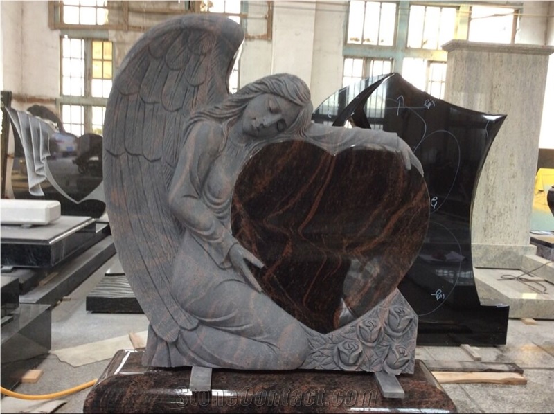 New Aurora Granite Angel Tombstones for Pu, Indian Aurora Red Granite Monument & Tombstone
