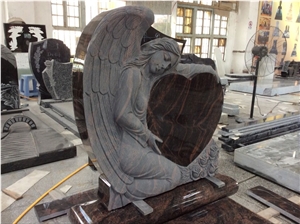 New Aurora Granite Angel Tombstones for Pu, Indian Aurora Red Granite Monument & Tombstone