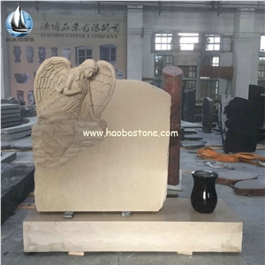 New Material Ocean Beige Marble Angel Tombstones