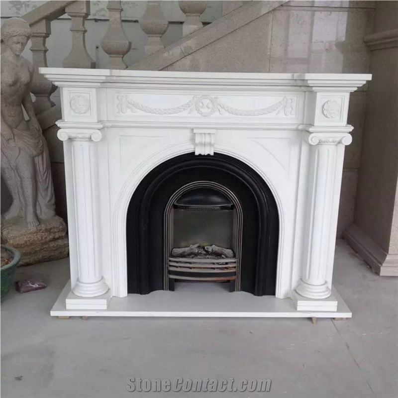 Traditional Style Nature Stone White Marble Fireplace Surround