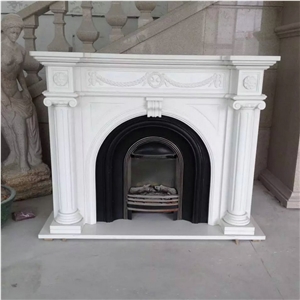 Traditional Style Nature Stone White Marble Fireplace Surround