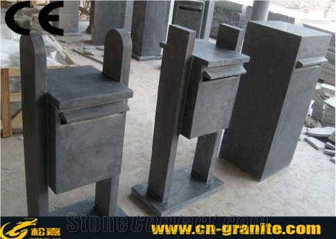 China Blue Limestone Mailbox Stone,Chinese Lantern,Blue Limestone Trash Can Exterior Lamps
