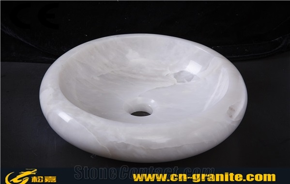 China White Onxy Round Wash Sinks,White Round Wash Bowl,White Onyx Bathroom Sinks