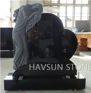 Shanxi Black Granite Heart and Angel/Maria Tombstone/Momuments