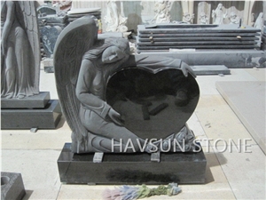 Shanxi Black Granite Monument/Headstone, Angel with Wings, Angel with Heart