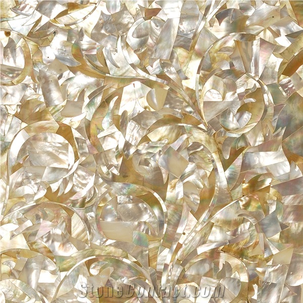 California Floral Seashell Inlaid Semiprecious Stone