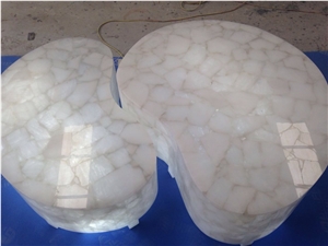 White Quartz Semiprecious Stone Coffee Tables Top