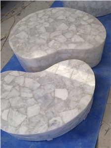 White Quartz Semiprecious Stone Coffee Tables Top