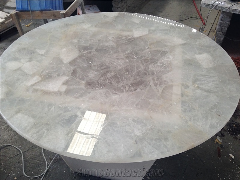 White Quartz Semiprecious Stone Table Tops