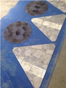 White Quartz Semiprecious Stone Tables Top Interior Stone