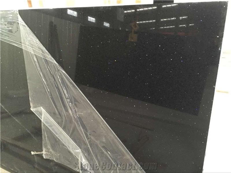 Black Shining Series Quartz Stone Kitchen Countertop Non-Porous Surface and Unique Blend Of Beauty and Easy Care for Multifamily/Hospitality Projects Standard Slab Sizes 3000*1400mm and 3200*1600mm