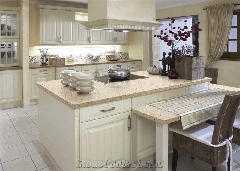 Beige Quartz Stone Kitchen Island Countertop
