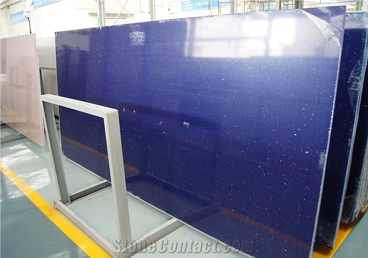 Galaxy Blue Quartz Stone Slab .Crystal Blue Quartz Stone Engineered Stone