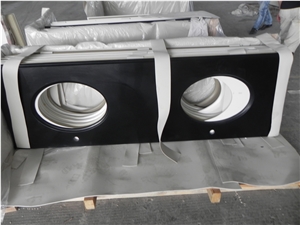 Quartz Stone Double Sink Bathroom Countertop Black Quartz Stone Vanity Top